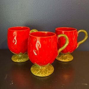 Vintage Strawberry Mugs Set of 3